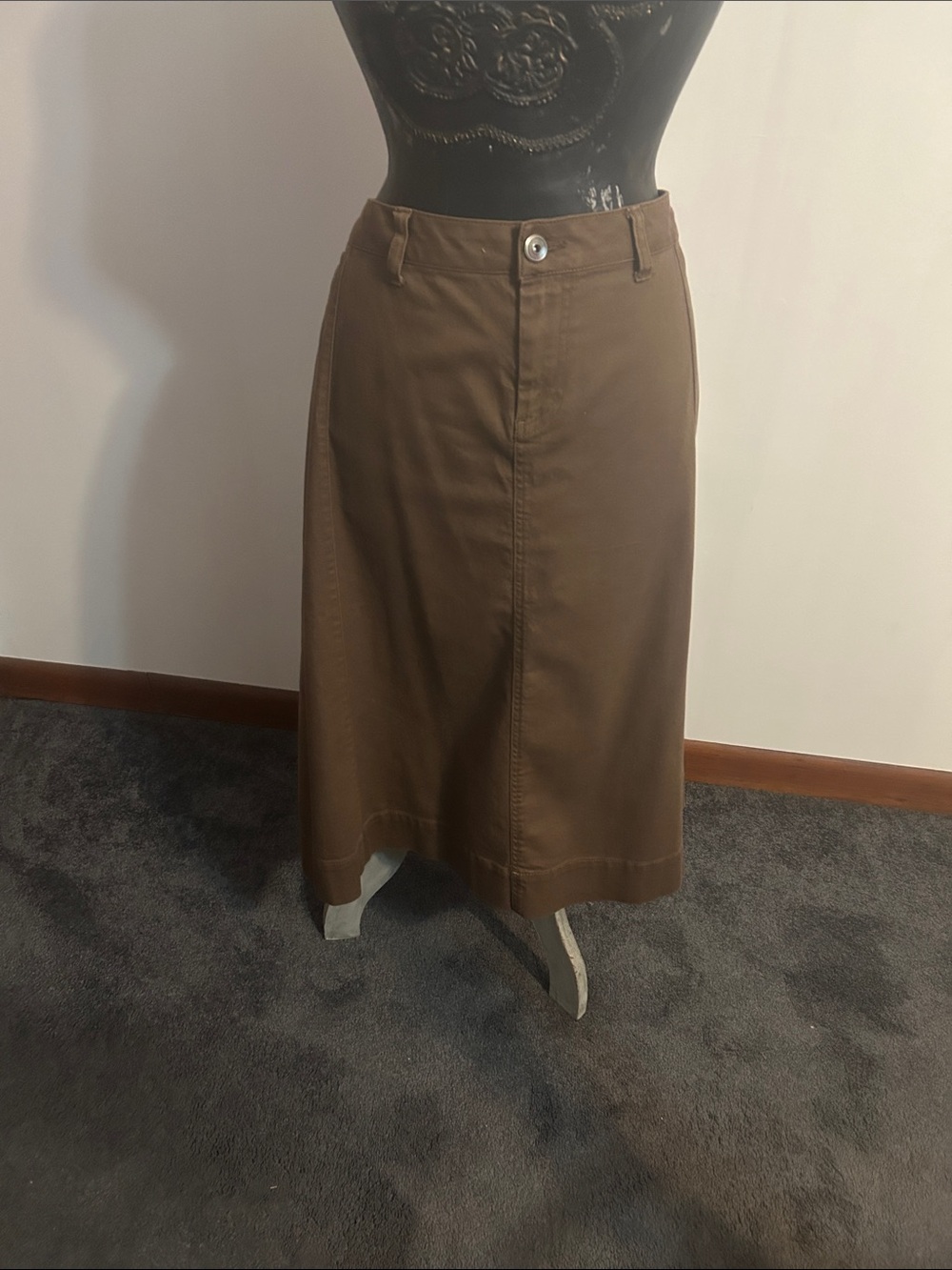 CJ Banks Women’s Stretch Brown Casual Midi Skirt